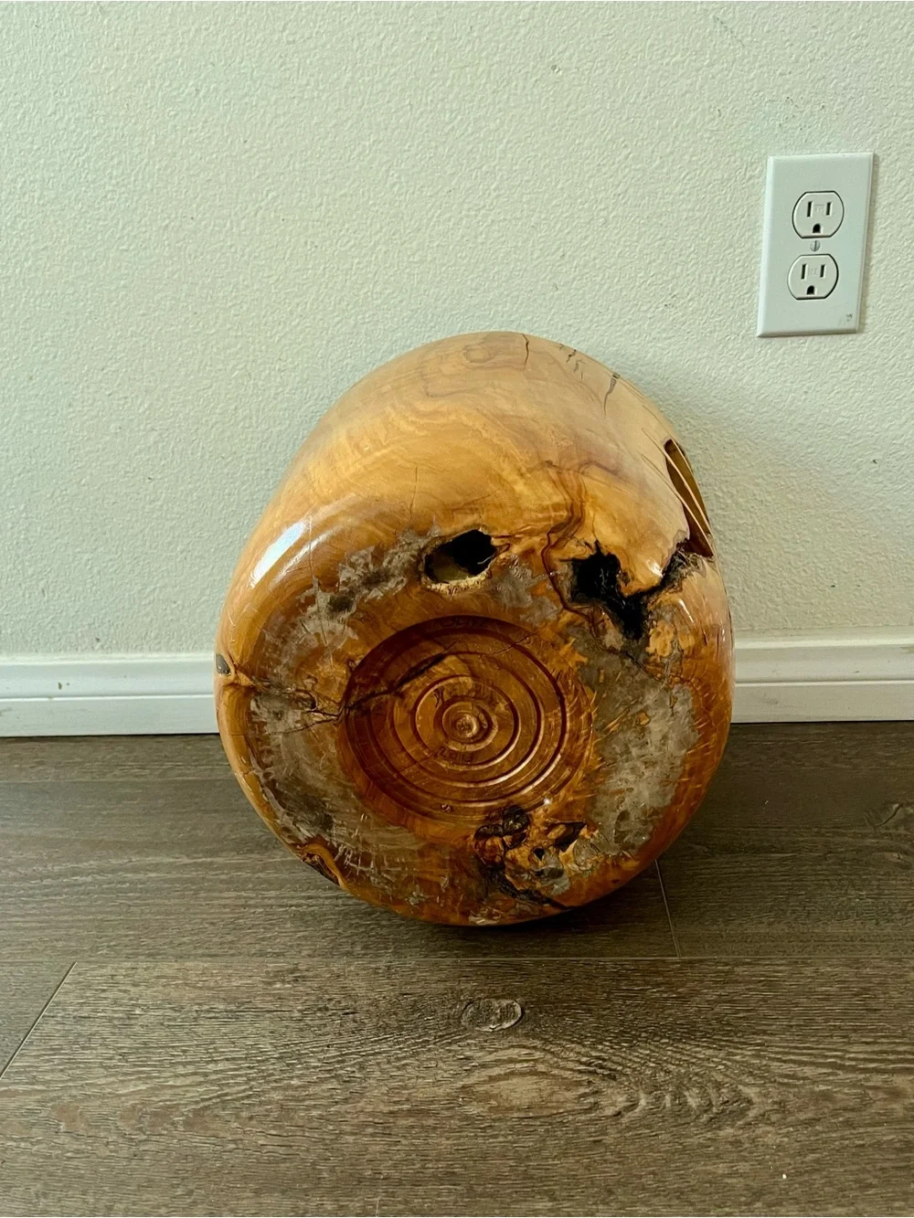Hand-Carved Natural Wood Accent Planter - Honey Brown